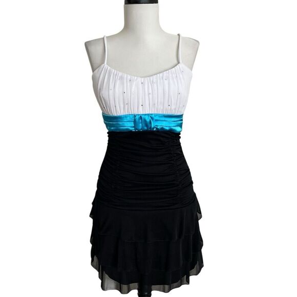 Vintage Deb Y2K Mini Dress Babydoll S Rhinestones Tiered Fairy Grunge Whimsigoth - Picture 1 of 12